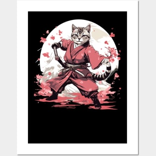 Samurai Cat Warrior Japanese Ninja Kitty Kawaii Posters and Art